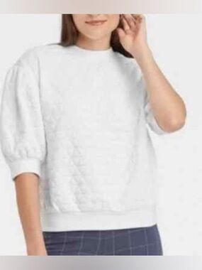 Quilted Puff-Sleeve pullover - White Small
